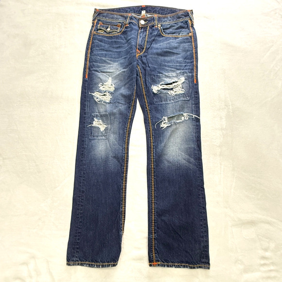 True Religion Jeans Men's 36 Straight With Flap Pockets Mega T OM 100% Cotton - Picture 1 of 8